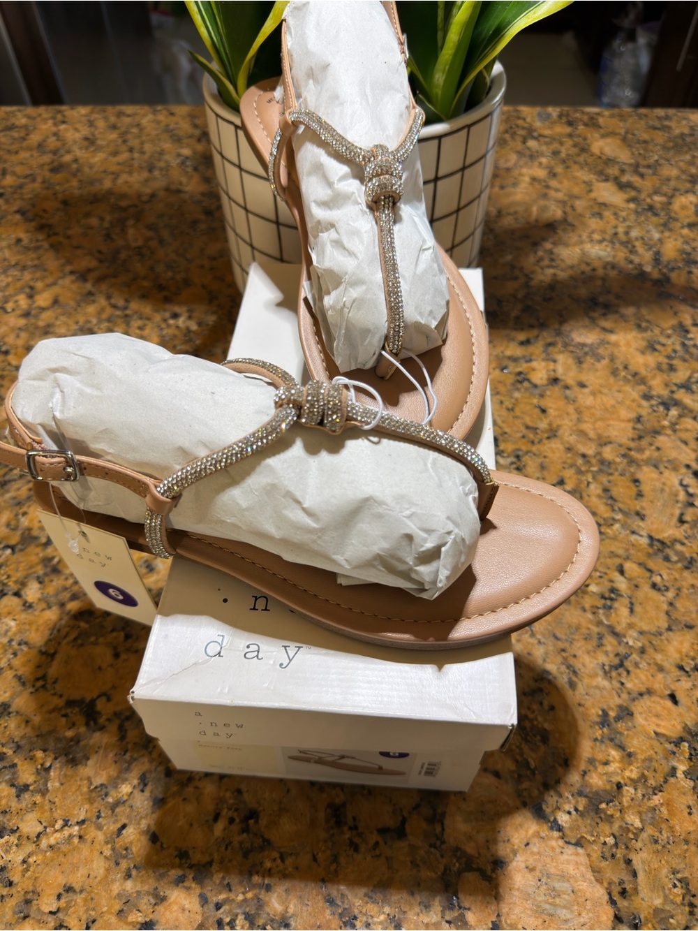 a new day Tan Rhinestone Knot T-Strap Sandals - Picture 7 of 7
